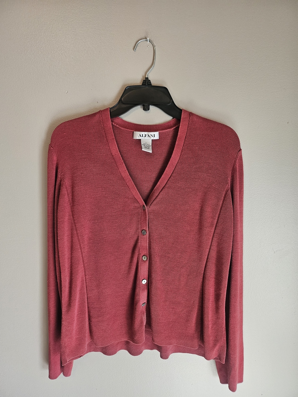 Alfani Women's V-Neck Button Front Sweater Cardigan - Raspberry
